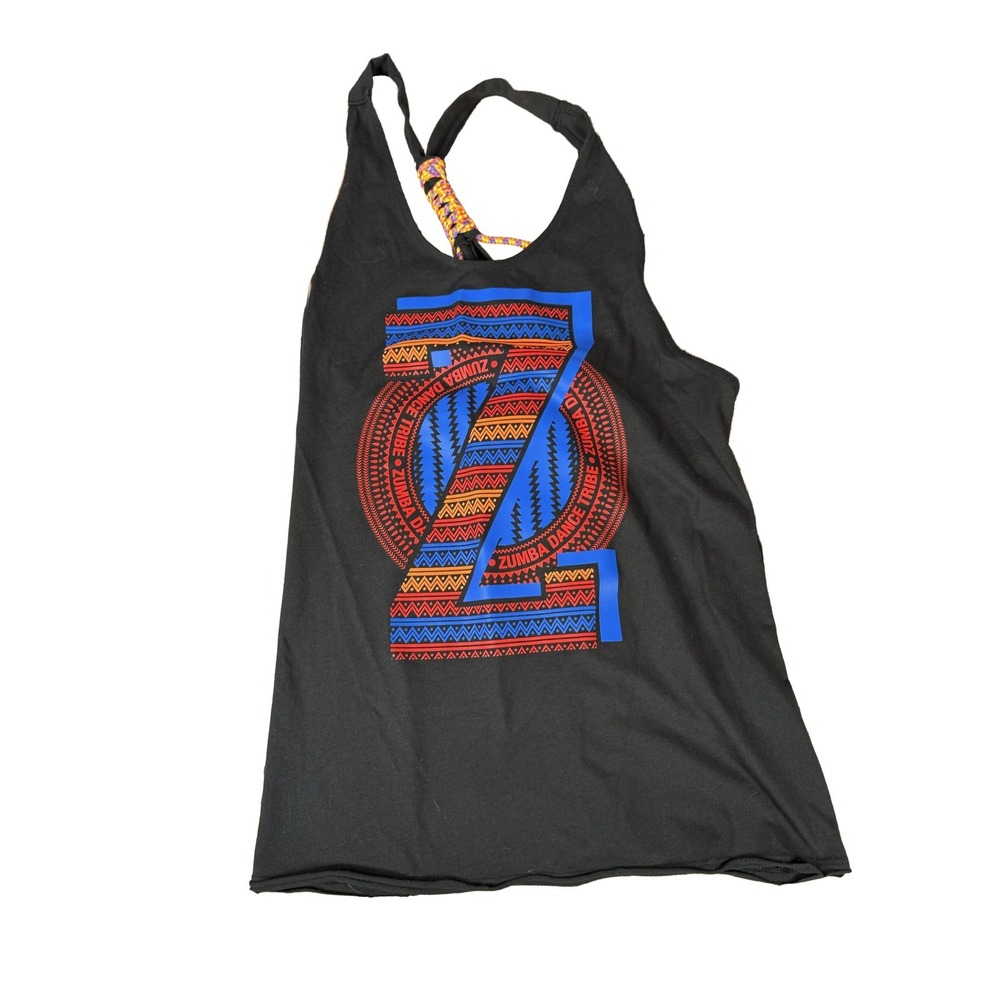 Zumba Dance Tribe Racerback Tank Top Women's L Black Tribal Print Activewear